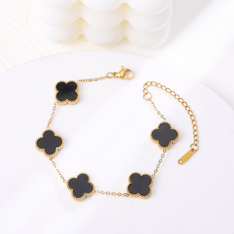 CDE Lucky Four Leaf Flower Bracelet Black CDE2118RG.BL